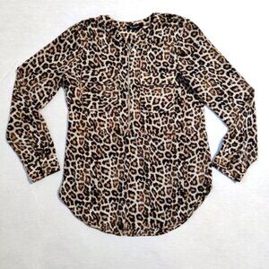 Lily Morgan Womens Half Zip Up Leopard Blouse Size Medium